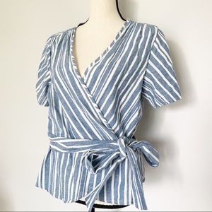 Max Studio Striped Wrap Top